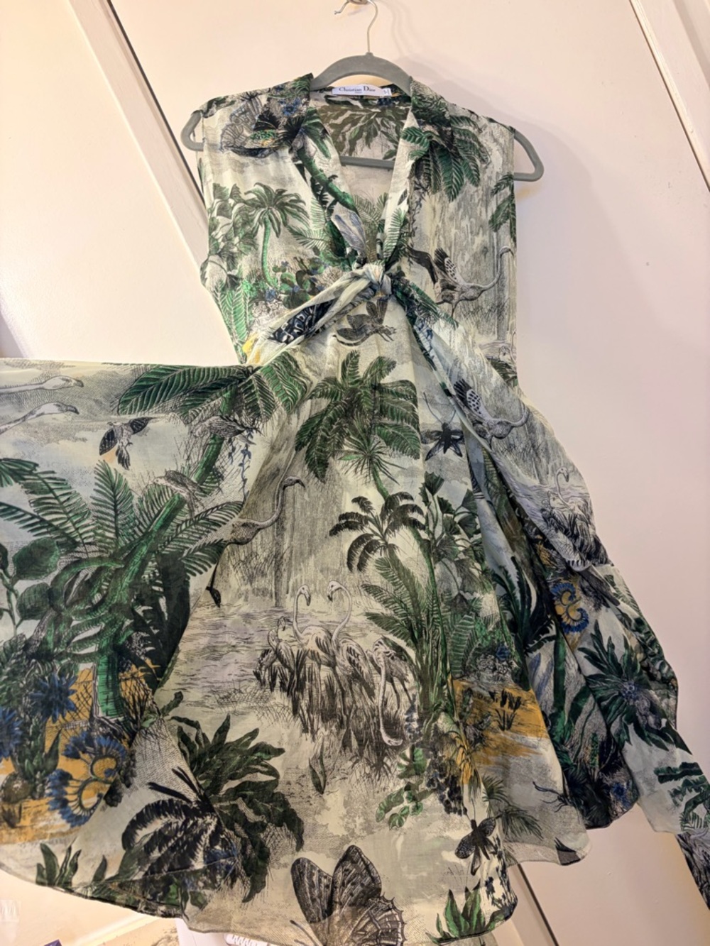 Dior Green and Black Tropical Print Collared Dress - Picture 7 of 12